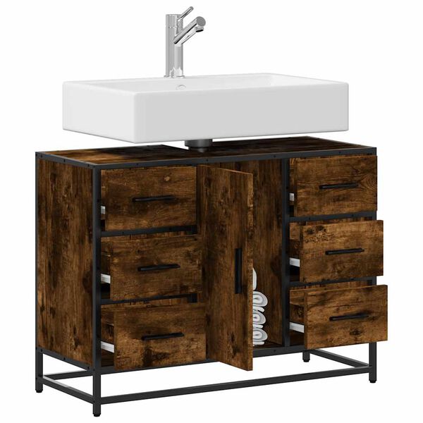 vidaXL K&uacute;peľňov&aacute; um&yacute;vadlov&aacute; skrinka dymov&yacute; dub 80x33x60 cm komp. drevo