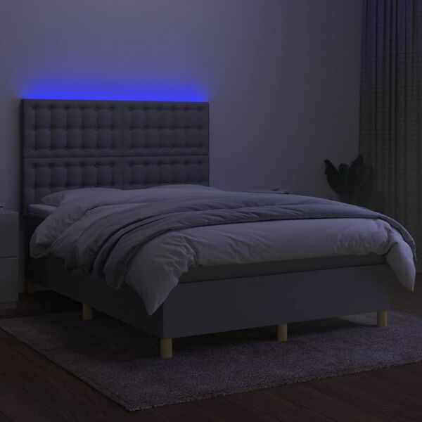 vidaXL Posteľ boxsping s matracom a LED bledosiv&aacute; 140x190 cm l&aacute;tka