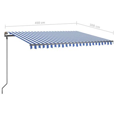 vidaXL Ručne zaťahovacia markíza s LED 4,5x3 m modro-biela