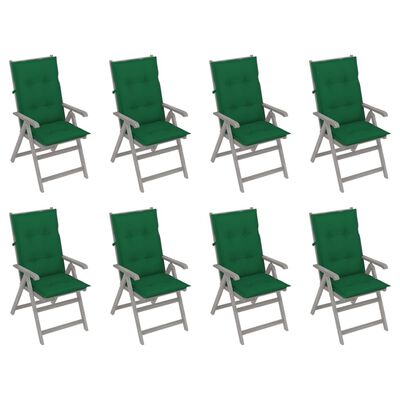 vidaXL Záhradné sklápacie stoličky s podložkami 8 ks sivé akáciové drevo