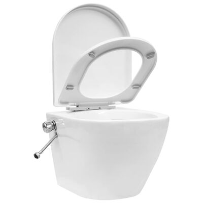 vidaXL Závesné bezokrajové WC s funkciou bidetu biele keramické