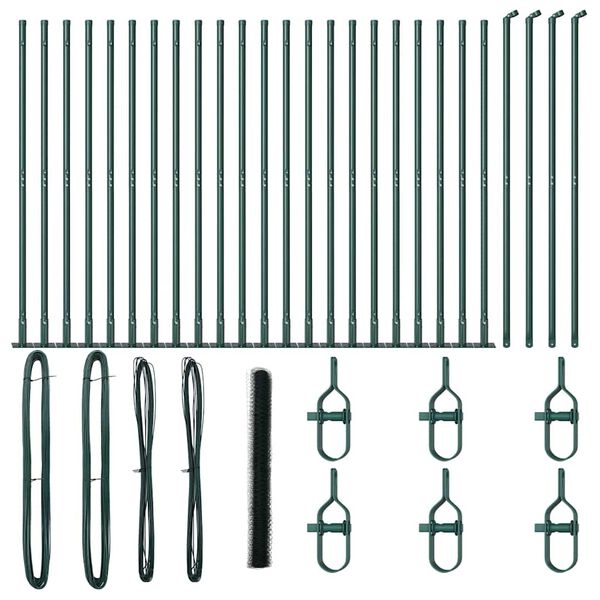 vidaXL Plot s stĺpmi Zelená 1.4 x 50 m Ocel potiahnutá PVC