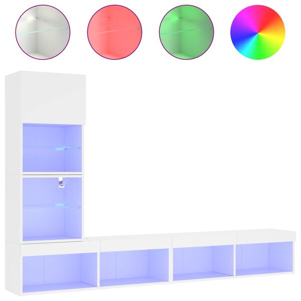 vidaXL 4-dielne TV n&aacute;stenn&eacute; skrinky s LED biele kompozitn&eacute; drevo