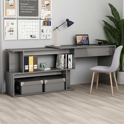 vidaXL Rohový stôl, lesklý sivý 200x50x76 cm, kompozitné drevo