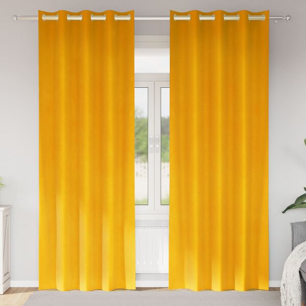 vidaXL Zatemňovacie z&aacute;vesy 2 pcs Horčicov&aacute; žlt&aacute; 140 x 260 cm Zamat