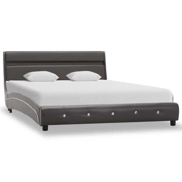 vidaXL Posteľný rám s LED, sivý, umelá koža 140x200 cm