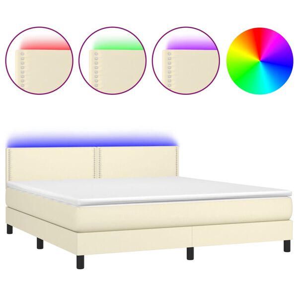 vidaXL Boxspring posteľ s matracom a LED kr&eacute;mov&aacute; 160x200 cm umel&aacute; koža