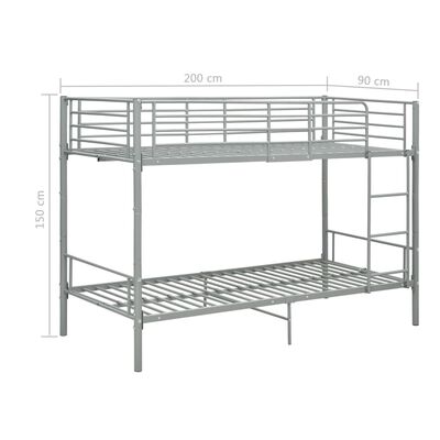 vidaXL Poschodová posteľ sivá kovová 90x200 cm