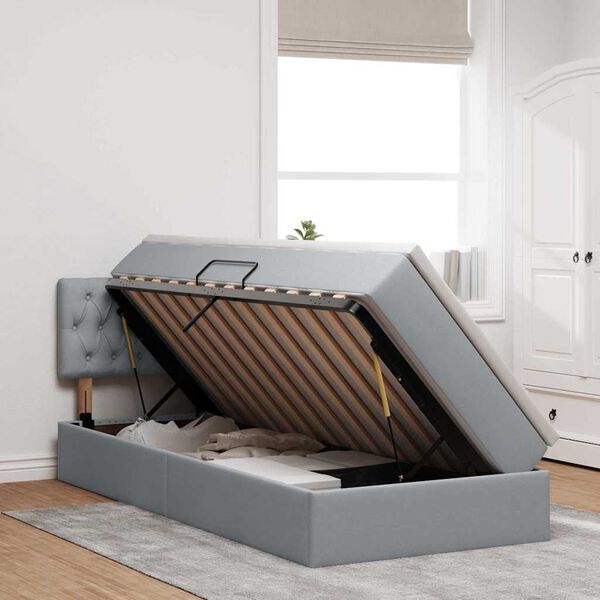 vidaXL Postel s &uacute;ložn&yacute;m prostorem a LED svetlom Svetlosiv&aacute; 90 x 190 cm