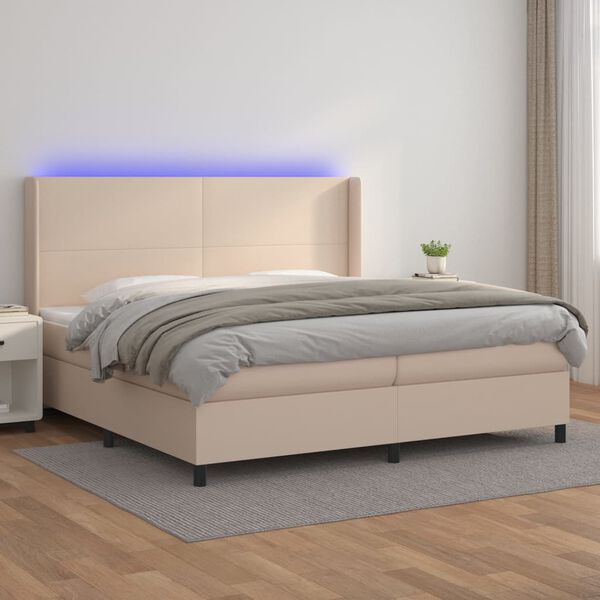 vidaXL Boxspring posteľ matrac a LED kapuč&iacute;nov&aacute; 200x200 cm umel&aacute; koža