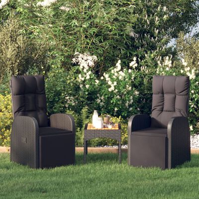 vidaXL Záhradné sklápacie stoličky so sedákmi 2 ks čierne polyratan