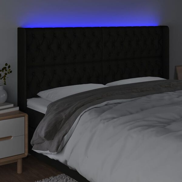 vidaXL Čelo postele s LED čierne 183x16x118/128 cm l&aacute;tka