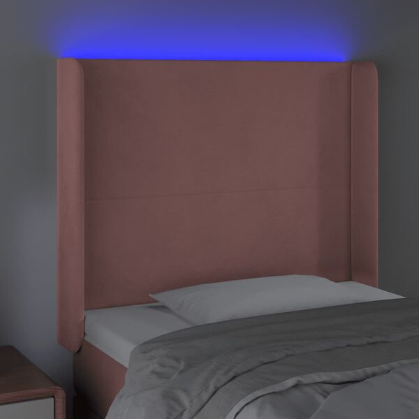 vidaXL Čelo postele s LED ružov&eacute; 83x16x118/128 cm zamat