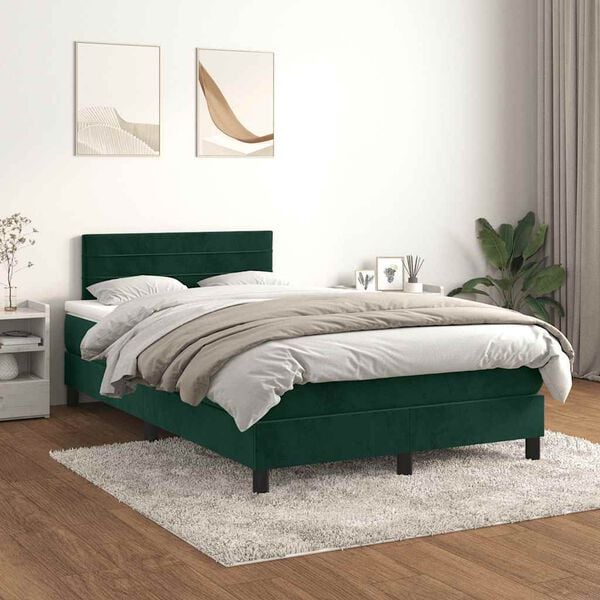 vidaXL Boxspring posteľ s matracom, tmavozelen&aacute; 120x190cm, zamat