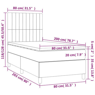 vidaXL Posteľ boxsping s matracom a LED sivohnedá 80x200 cm látka