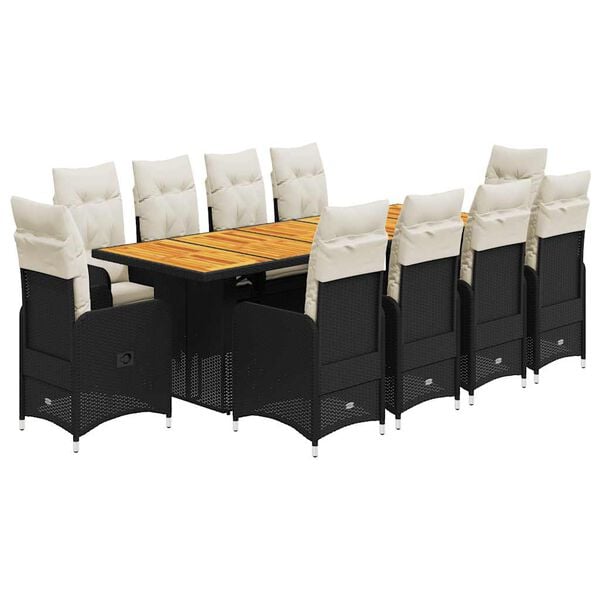 vidaXL 11-dielna z&aacute;hradn&aacute; bistro s&uacute;prava s vank&uacute;&scaron;mi čierna polyratan