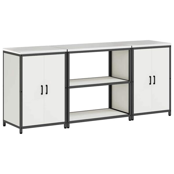 vidaXL Kuchynský úložný set s poličkou s úložiskom 3 pcs Biela Oceľ