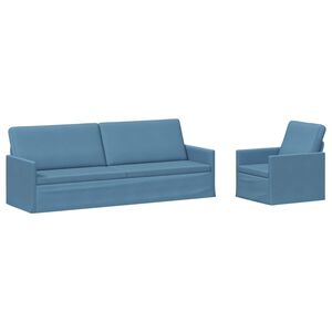 vidaXL Sada pohoviek 2 pcs Modr&aacute; Kord&uacute;rov&aacute; tkanina