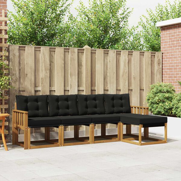 vidaXL Z&aacute;hradn&aacute; s&uacute;prava gaučov s vank&uacute;&scaron;om 5 pcs Pr&iacute;rodn&aacute; a čierna