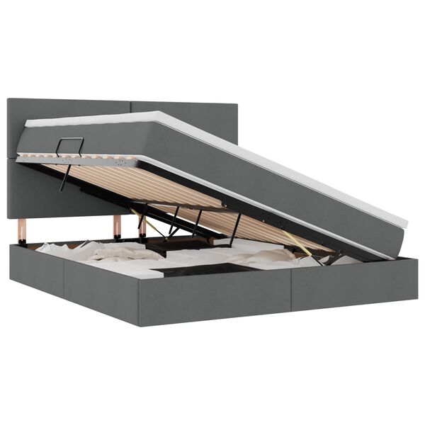 vidaXL Postel s &uacute;ložn&yacute;m prostorem a LED svetlom s matracmi Tmavo &scaron;ed&aacute;