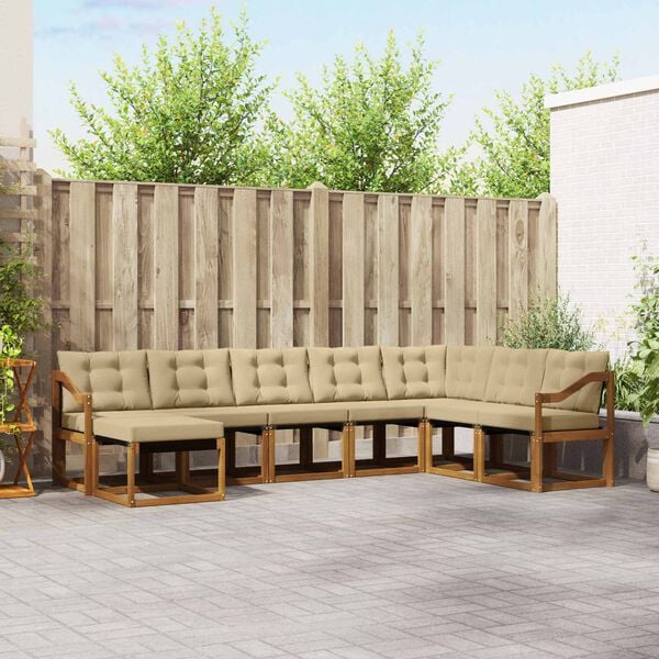 vidaXL Z&aacute;hradn&aacute; s&uacute;prava gaučov s vank&uacute;&scaron;om 8 pcs Pr&iacute;rodn&aacute; a b&eacute;žov&aacute;