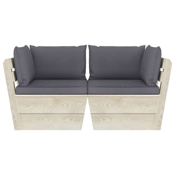 vidaXL 2-miestna záhradná pohovka z paliet+podložky, smrekové drevo