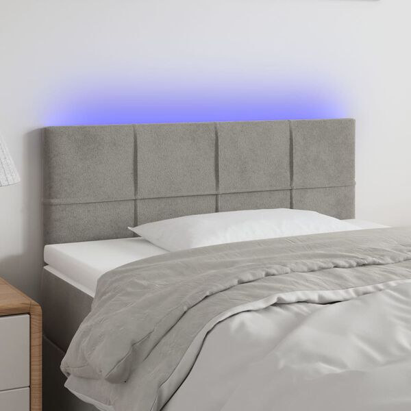 vidaXL Čelo postele s LED bledosiv&eacute; 100x5x78/88 cm zamat