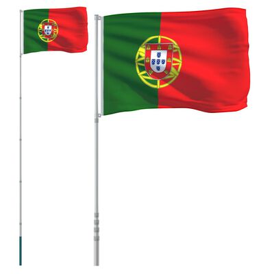 vidaXL Vlajka Portugalska a tyč 5,55 m hliník