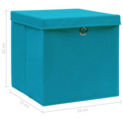 vidaXL Úložné boxy s vekom 4 ks, svetlomodré 32x32x32 cm, látka