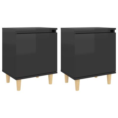 vidaXL Nočné stolíky, nohy z masívu 2 ks, lesklé čierne 40x30x50cm