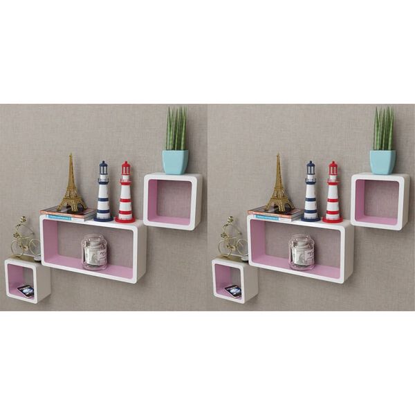 vidaXL N&aacute;stenn&eacute; poličky v tvare kocky 6 ks bielo-ružov&eacute;