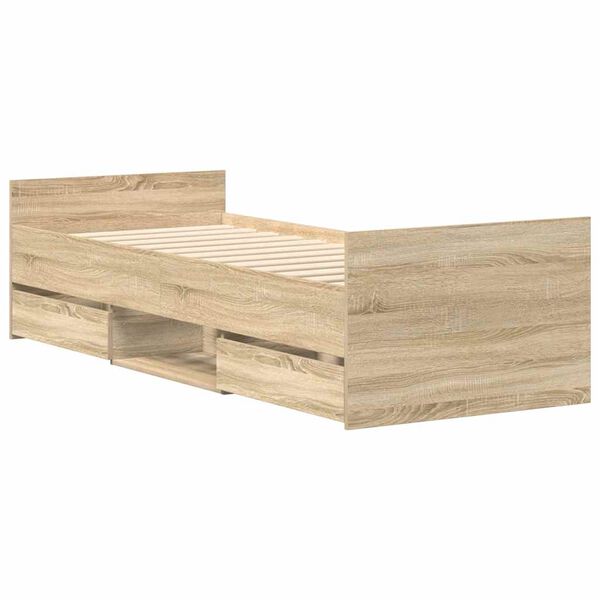 vidaXL Posteľný rám s predným a zadným čelom, dub sonoma 75x190 cm