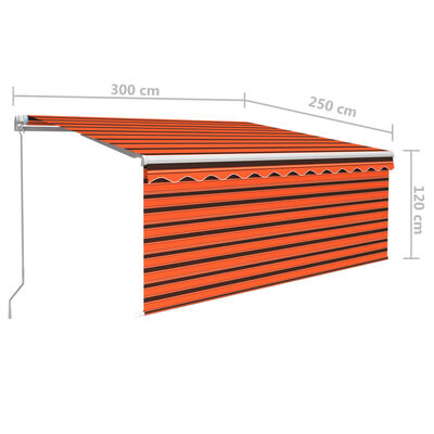 vidaXL Ručne zaťahovacia markíza s tienidlom 3x2,5 m oranžovo-hnedá