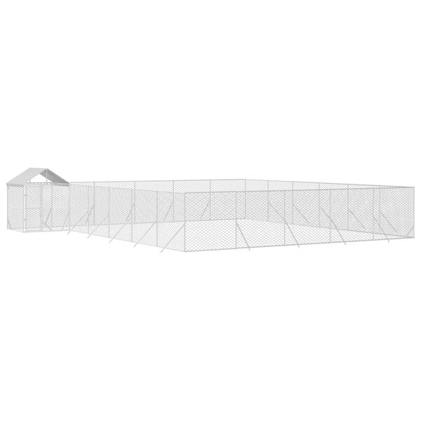 vidaXL Vonkajší koterec pre psov so strechou striebor. 12x12x2,5m oceľ