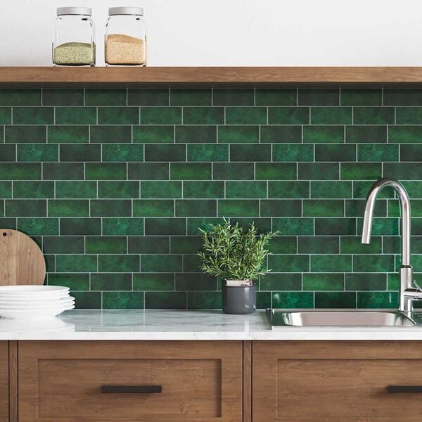 vidaXL Subway dlažba 10 pcs Tmavozelená 29.4 x 21.4 cm