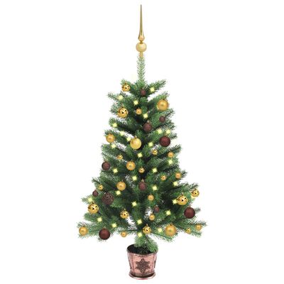 vidaXL Osvetlený umelý vianočný stromček s guľami 90 cm, zelený