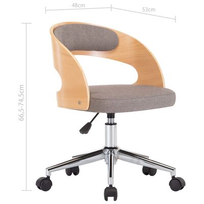 vidaXL Otočná kancelárska stolička sivo-hnedá ohýbané drevo a látka
