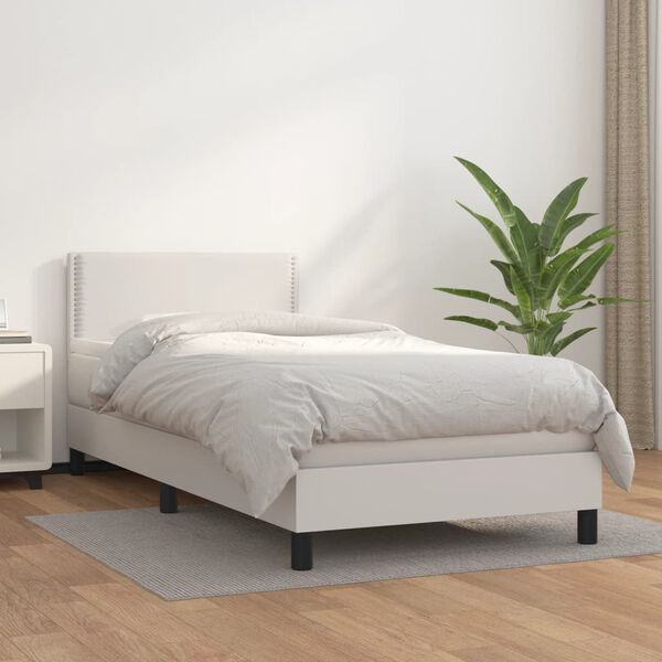 vidaXL Boxspring posteľ s matracom biela 90x200 cm umel&aacute; koža