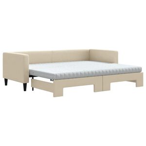 vidaXL Rozkladacia denn&aacute; posteľ s matracmi kr&eacute;mov&aacute; 80x200 cm l&aacute;tka