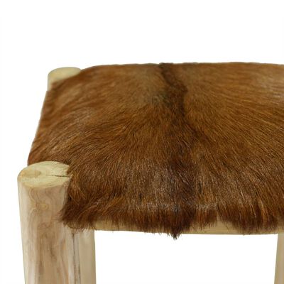 vidaXL Barová stolička, pravá koža a tíkový masív