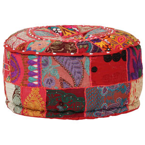 vidaXL Patchwork taburetka z bavlny okr&uacute;hla 40x20 cm červen&aacute;