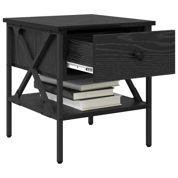 vidaXL Nočn&yacute; stol&iacute;k Čierny dub 40 x 42 x 45 cm Kombin&aacute;cia dreva a kovu