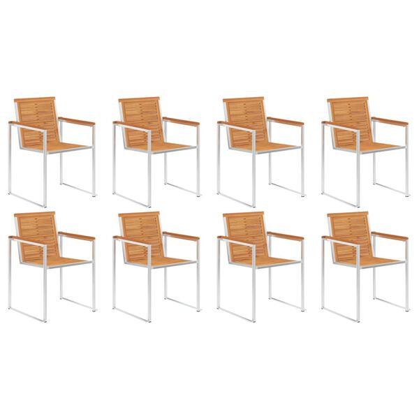 vidaXL Z&aacute;hradn&eacute; stoličky 8 ks ak&aacute;ciov&yacute; mas&iacute;v a nehrdzavej&uacute;ca oceľ