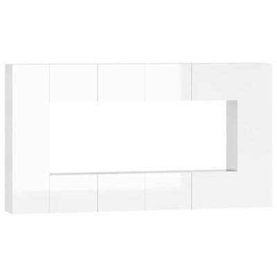 vidaXL 8-dielna súprava TV skriniek lesklá biela spracované drevo