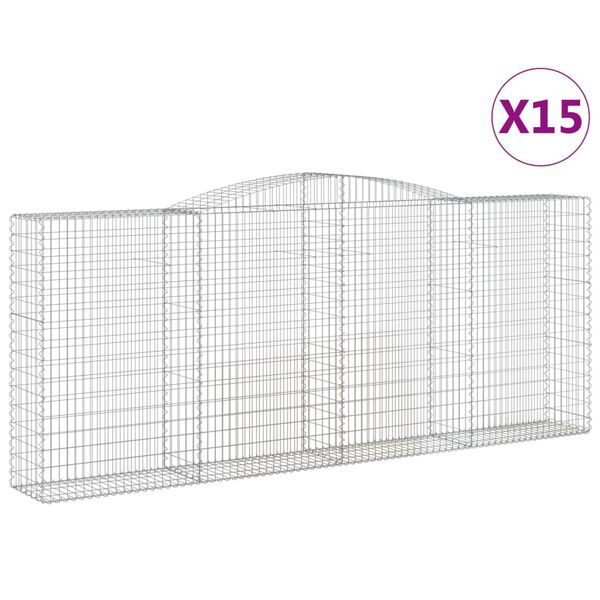 vidaXL Obl&uacute;kov&eacute; gabi&oacute;nov&eacute; ko&scaron;e 15 ks 400x50x160/180cm pozink. železo