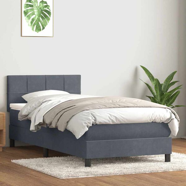 vidaXL Posteľn&yacute; r&aacute;m boxspring s matracom tmavosiv&yacute; 80x210 cm zamat