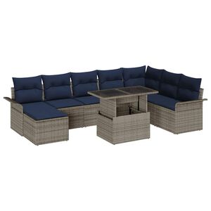 vidaXL S&uacute;prava z&aacute;hradn&yacute;ch pohoviek s vank&uacute;&scaron;om 9 pcs Siv&aacute; Poly Ratan