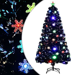 vidaXL Vianočn&yacute; stromček s LED vločkami čierny 120 cm optick&eacute; vl&aacute;kno