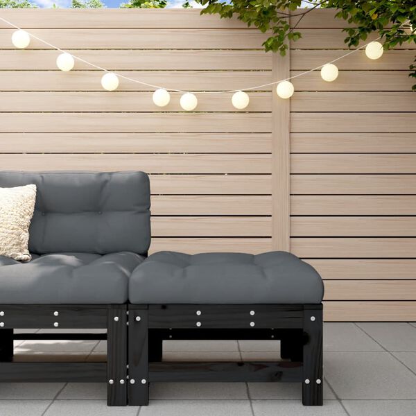 vidaXL Z&aacute;hradn&aacute; podnožka s podložkou čierna borovicov&yacute; mas&iacute;v