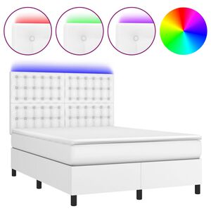 vidaXL Boxspring posteľ s matracom a LED biela 140x190 cm umel&aacute; koža